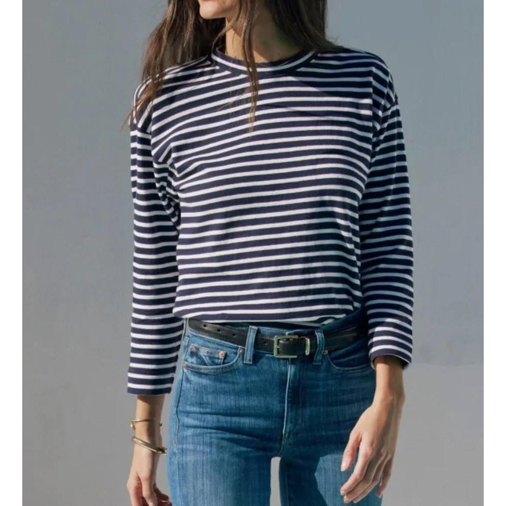 AYR The Port Tee XL Nautical Navy White Striped Cotton Top Minimalist Preppy